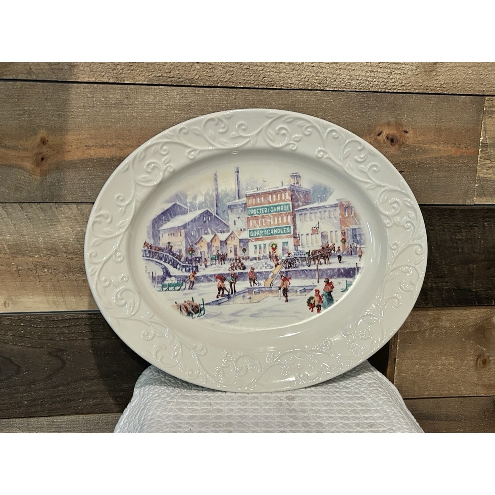 Proctor & Gamble 2011 Happy Holidays Old time river scene Christmas serving plat